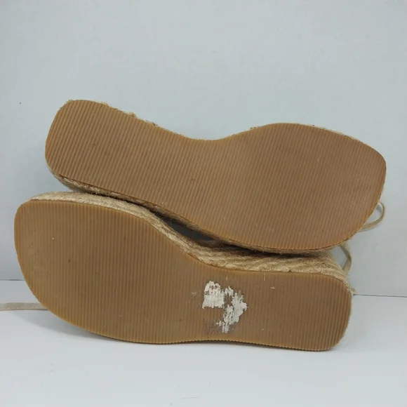 Carolina Colours Size 7 Tan Green Espadrille Wedge Y2K Tie Ankles Sandals Shoes - Picture 12 of 12